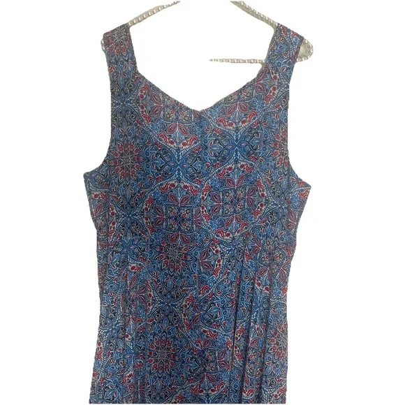 Catherines Dress Size 1X Blue Red Floral Sleeveless Chiffon Midi Boho Casual - Picture 7 of 11